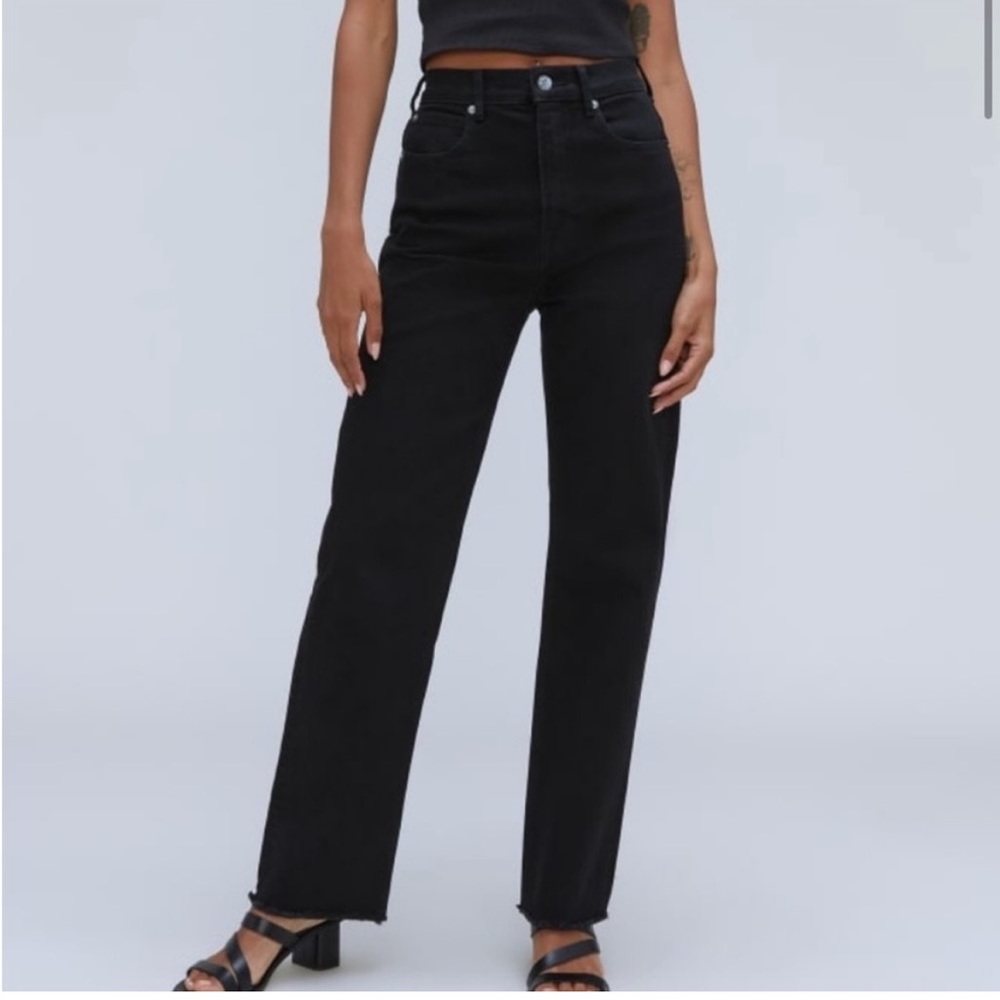 Everlane The Way High Coal Black Raw Hem High Rise Straight Leg Jeans